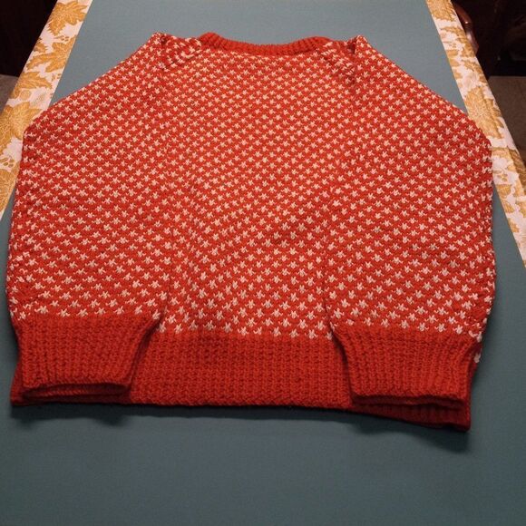 Vintage Handmade Red/Orange Color with White Dote of Snow Sweater